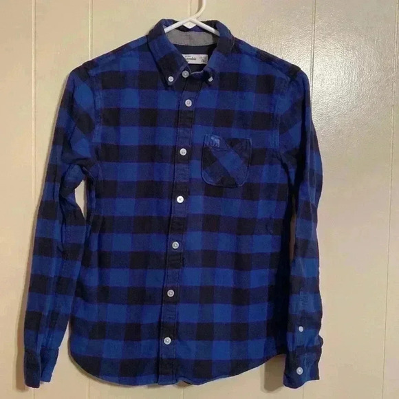 Abercrombie Youth Kids 13/14 Black and Blue Flannel Shirt - Picture 1 of 6